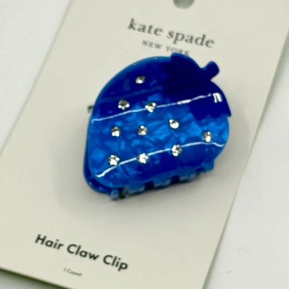 KATE SPADE ♠️ TARGET blue rhinestone strawberry hair claw clip + 6 small clips - Picture 4 of 6